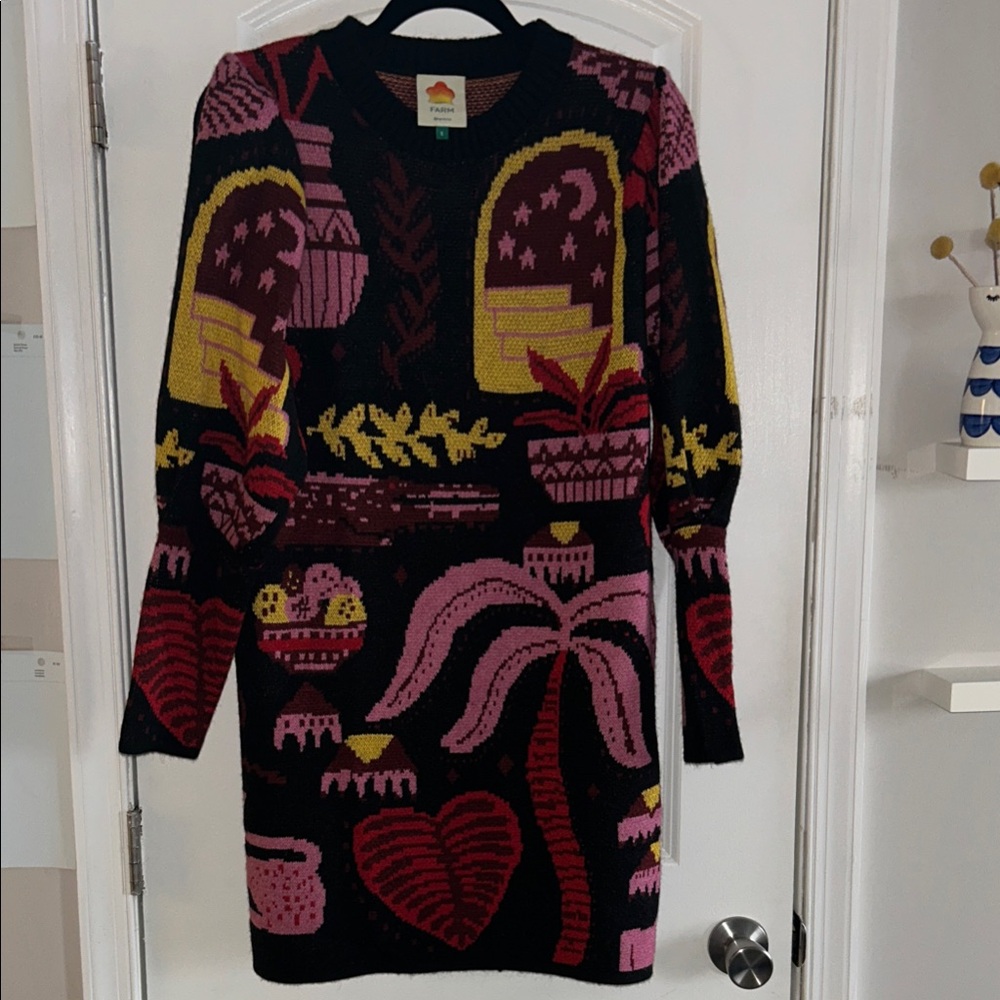 Farm Rio Black Tropical Magic Sweater Dress